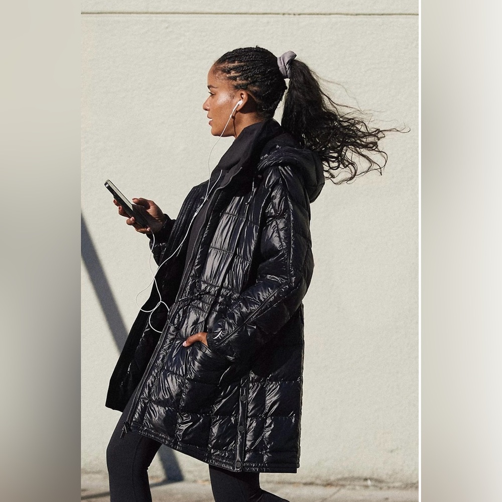 Free People Patricia Packable Poncho Puffer- Black